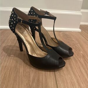 BCBG Black Studded Open Toe Heel